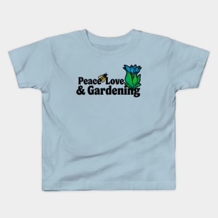 Peace Love & Gardening Flower Bee Kids T-Shirt